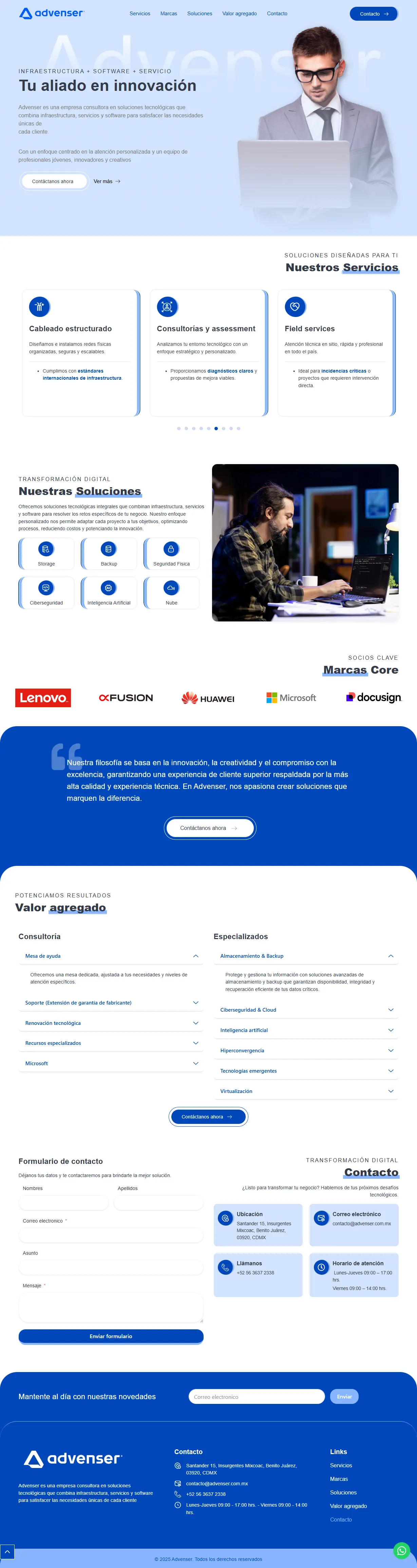 Diseño web para Advenser con WordPress y Elementor