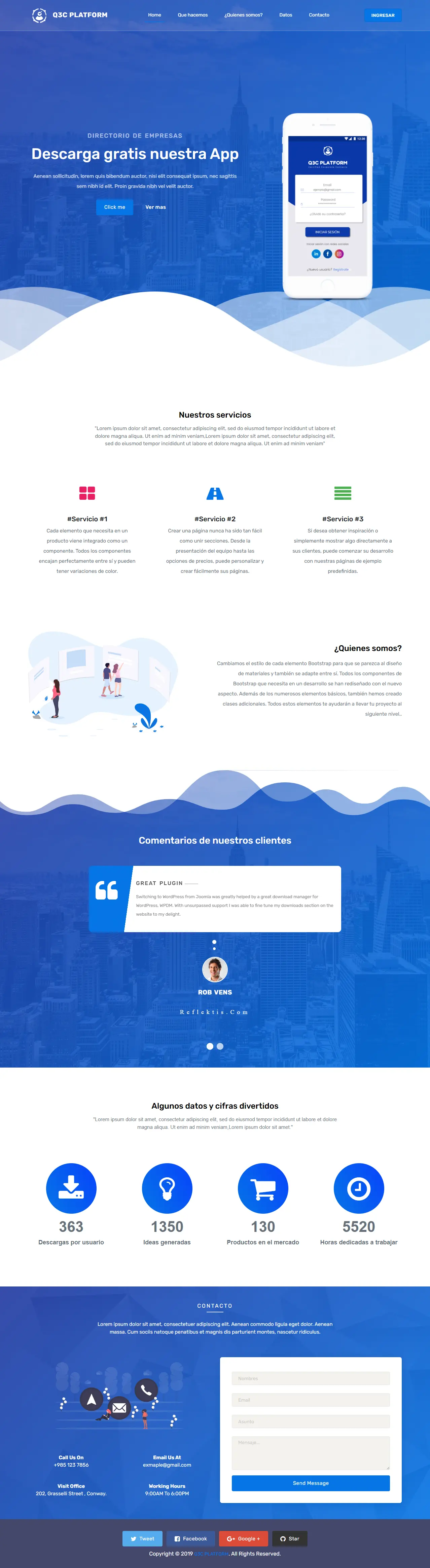 Diseño de landing page para Q3C Platform con HTML, CSS y Bootstrap